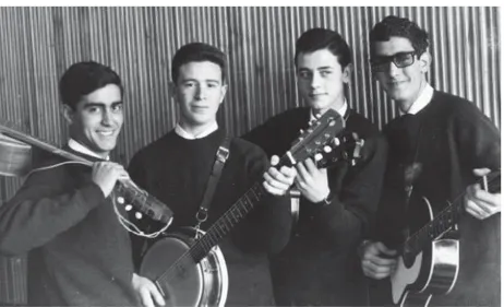 Ilustración 1. Joaquín Díaz junto a sus amigos antes de su intervención en TVE en 1964