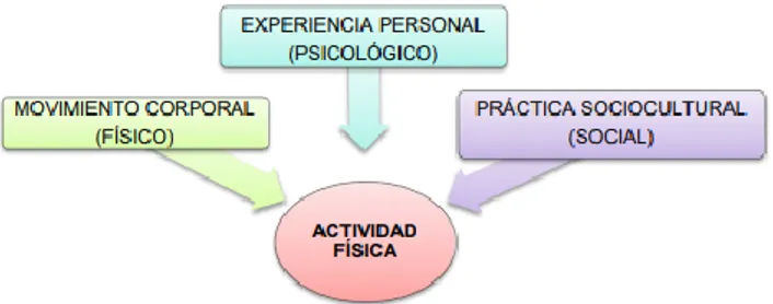 Ilustración 1. Elementos que definen a la Actividad física. Fuente: Devís, Peiró, Pérez, Ballester, Devís, Gomar y 