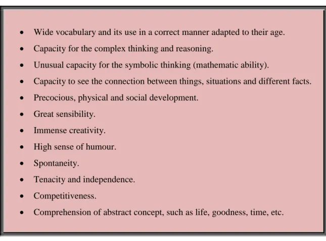 Figure 1: main characteristics of the gifted children according to Alvino and his collaborators