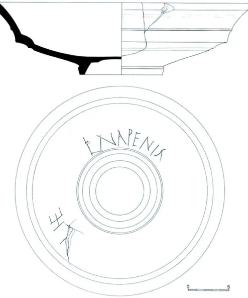 Fig. 1. Plato 15/17 de sigillata hispánica con grafito del acueducto de Uxama (Dibujo de Ángel Rodríguez González).