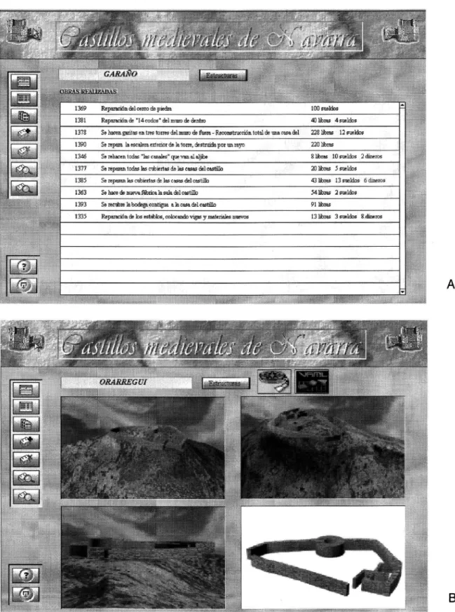 Figura 9.- A -Base de datos documental. Relación de obras realizadas. B -Base de datos  multimedia