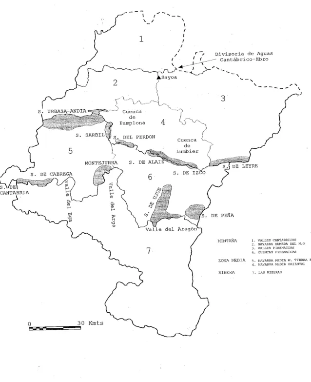 Figura 1: Regiones y comarcas de Navarra. 