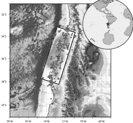 Figura 13.  Ruptura del terremoto de febrero de 2010. La estrella indica el epicentro