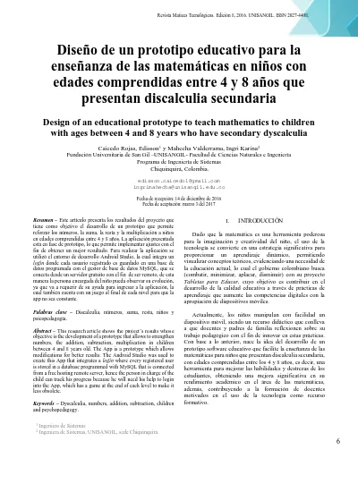 DiseÃ±o De Un Prototipo Educativo Para La EnseÃ±anza De Las MatemÃ¡ticas En NiÃ±os Con Edades 1733