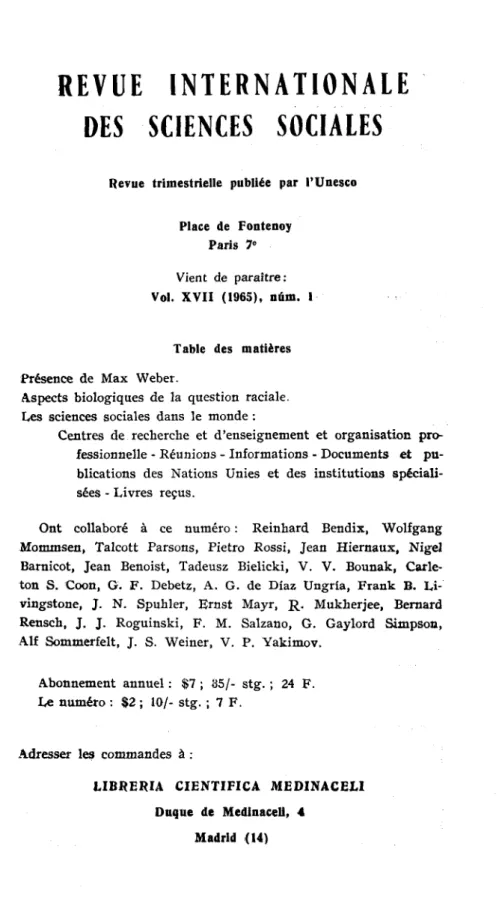 Table des m atieres Présence de Max Weber.