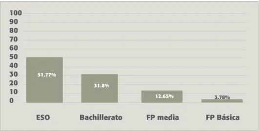 Figura 3.2. Porcentajes de personas participantes de ESO, Bachillerato, FP Básica y FP Media.