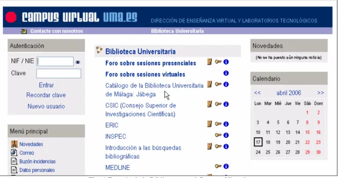 Fig. 1 Espacio de la Biblioteca en el Campus Virtual 