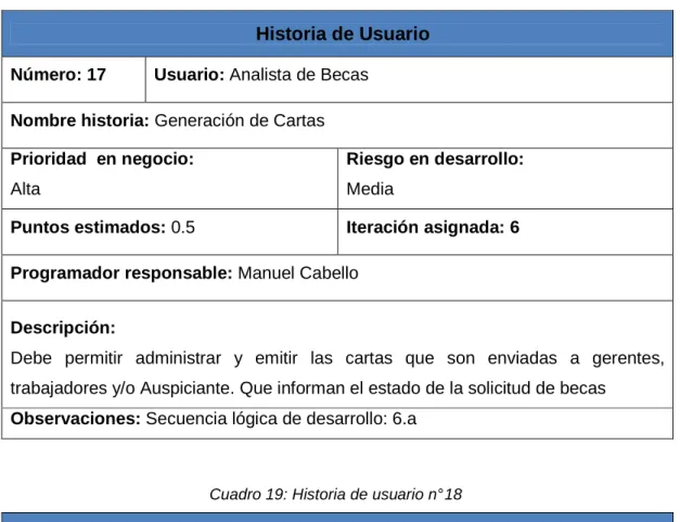 Cuadro 18: Historia de usuario n° 17 