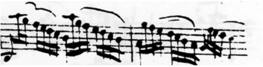 Figura 11: Empleo de los arcos en la primera de las suites para violonchelo solo de Bach  (autógrafo de Anna Magdalena Bach) 
