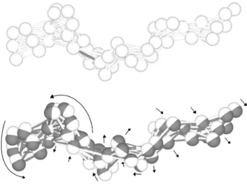 Figure 2: A mutation example. A structure is to be mutated (above) by perturbing the natural length of an elastic link (dark gray)