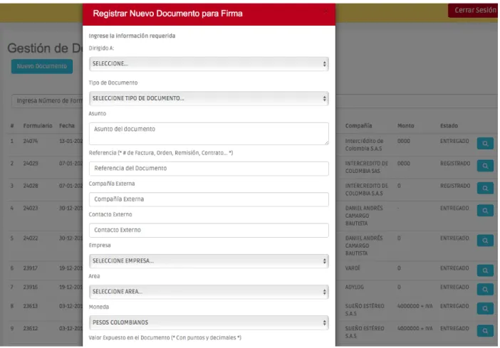 Figura 13. Registro de un nuevo documento. 