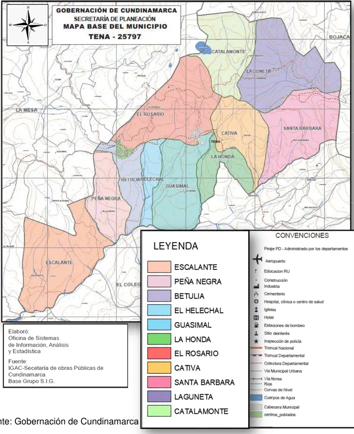 Figura 2. Mapa Veredal Municipio de Tena - Cundinamarca. 