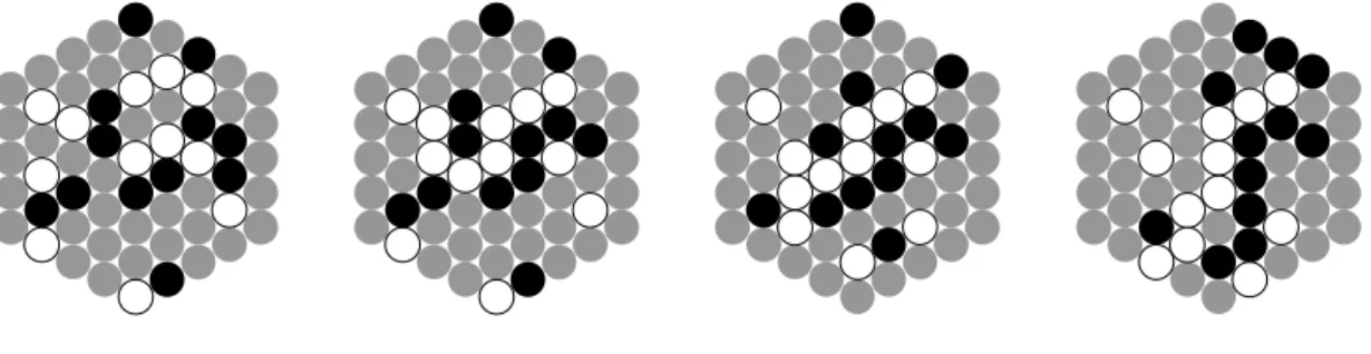 Figure 3.5 Evolution of the board position after 0, 18, 28, 38, 42, 49, 57 and 77 turns (from left  to right and from top to bottom)