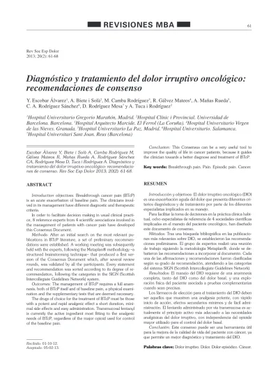 Diagnóstico Y Tratamiento Del Dolor Irruptivo Oncológico Recomendaciones De Consenso 4189