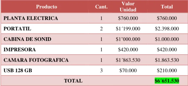 Tabla 8. Recursos tecnológicos 