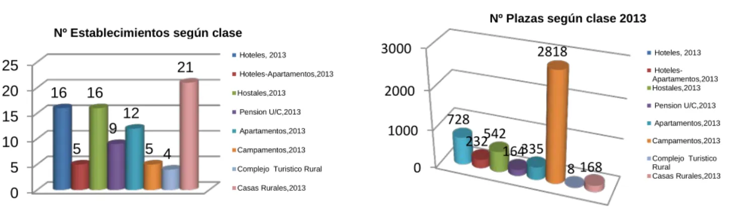 Gráfico 5.Distribución del número de alojamientos y plazas según su tipología. 