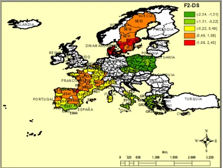 Mapa 5. NUTS II de acuerdo con el factor de desarrollo sostenible F2-DS. 