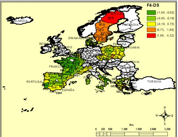 Mapa 7. NUTS II de acuerdo con el factor de desarrollo sostenible F4-DS. 