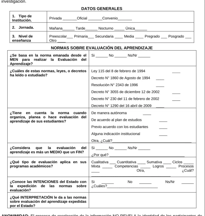 Tabla 1. Instrumento de Entrevista Estructurada. 