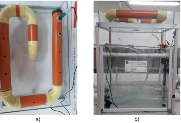 Figura 7. Tubería usada en el tanque a) superior y b) inferior. 