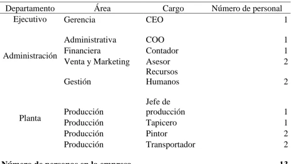 Tabla 1. Funciones delegadas dentro de la empresa 