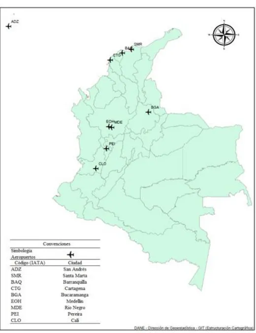 Figura 3. Mapa Colombia. DANE. Millán, E. 23 de abril de 2019.[Mapa Geográfico]. Elaborado con:  software ArcGIS