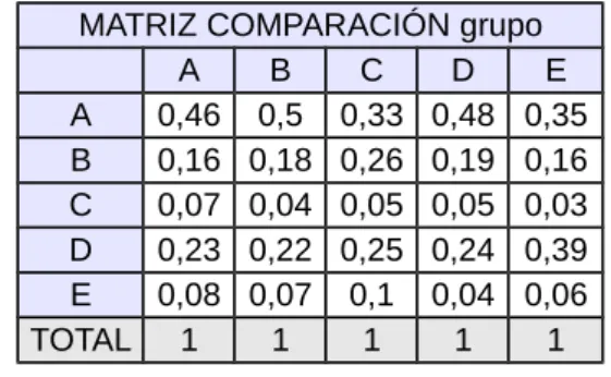 Tabla	  13:	  Matriz	  comparación	  grupo	  normalizada