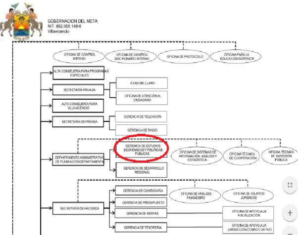 Figura 1. Estructura Organizacional. Tomado y adaptado de la Gobernación del Meta.  