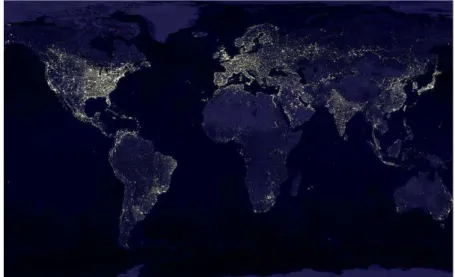 Figura 6 Mapa mundial de contaminación lumínica (Fuente NASA) 
