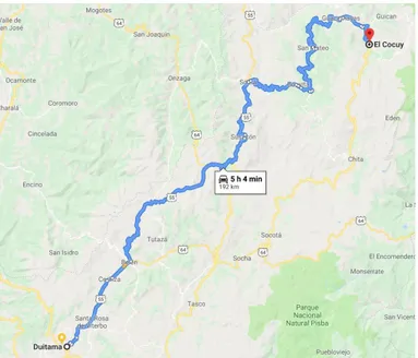 Ilustración 8 Ruta desde la ciudad de Duitama Hasta el Cocuy   Fuente: Google maps 