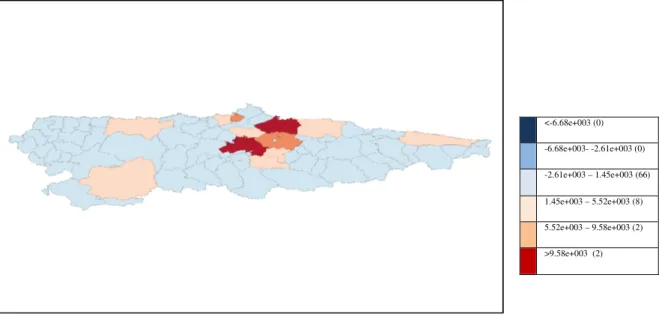 FIGURA 20 MAPA DE DESVIACIONES DE LA VARIABLE LICENCIAS IAE 2013 