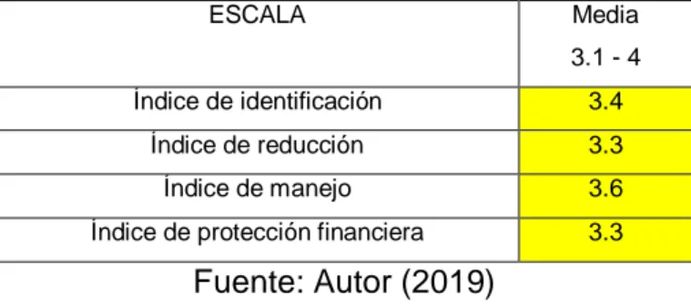 Tabla 8. Índice de vulnerabilidad institucional identificación, reducción manejo y protección financiera