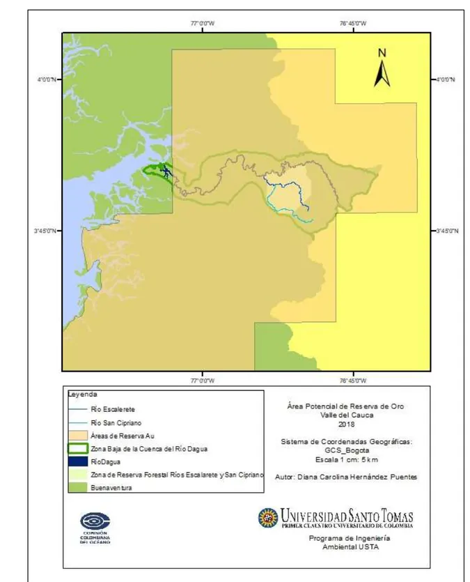 Ilustración 2 Zona potencial de reserva de oro en la zona baja de la cuenca del río Dagua
