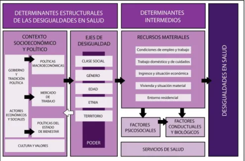 Figura 1.  Marc conceptual dels determinants socials de les desigualtats en salut  Font: Comissió per reduir les desigualtats socials en salut a Espanya