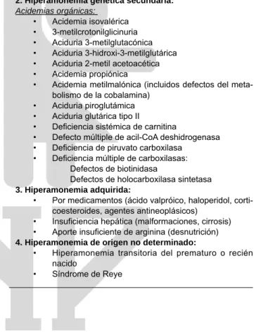 Cuadro 1 . Causa  de la Hiperamonemia 1,6