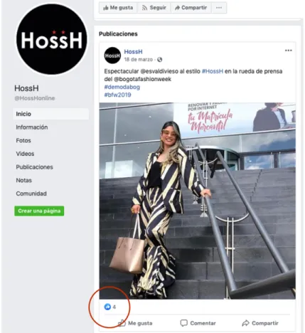 Fig 4. Hossh en Facebook, poca interacción por parte del usuario