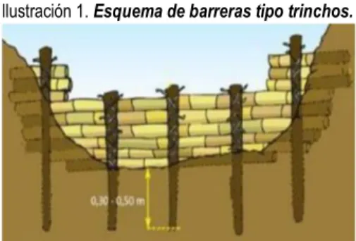 Ilustración 1. Esquema de barreras tipo trinchos.