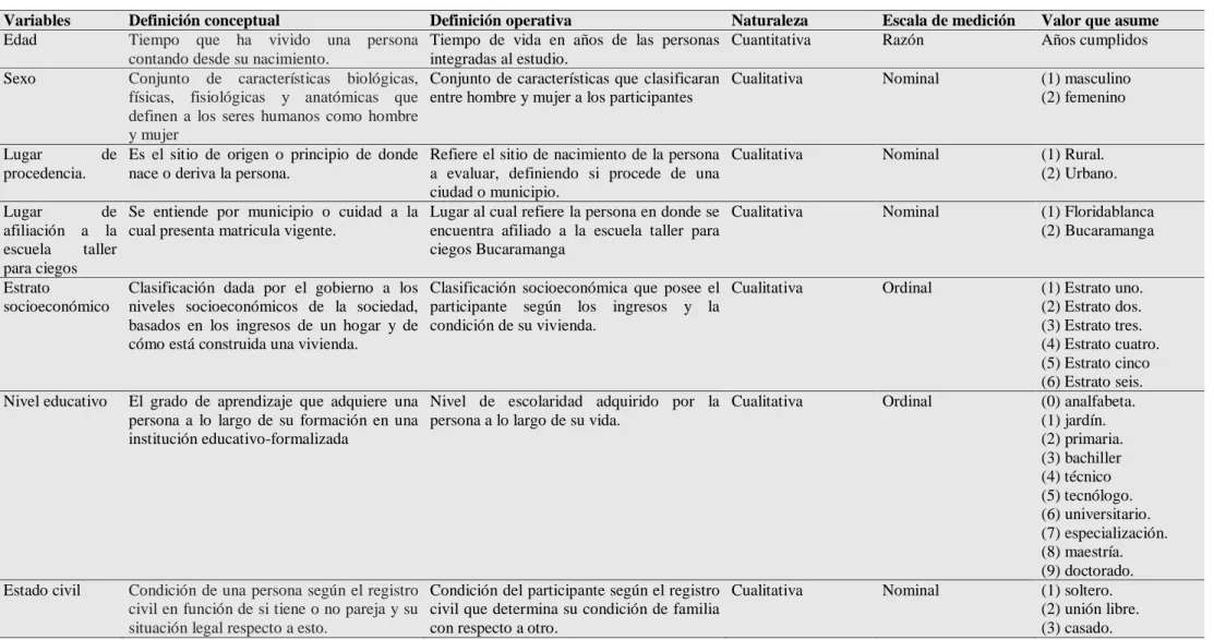 Tabla 8. Variables sociodemográficas y discapacidad visual. 