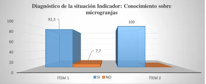 Figura 12. Diagnóstico de la microgranja. 020406080100ÍTEM 1 ÍTEM 292,31007,7
