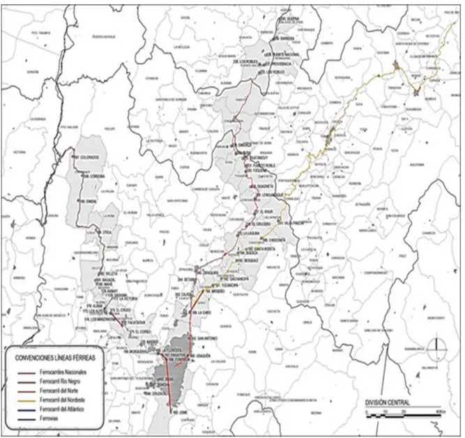 Figura 3. Mapa División Estaciones férreas en los municipios.