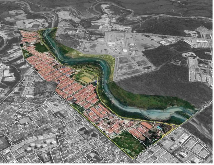 Figura 10. Sector A del río Pamplonita (área a intervenir) y su área de influencia,  en la zona de la avenida del río, Cúcuta