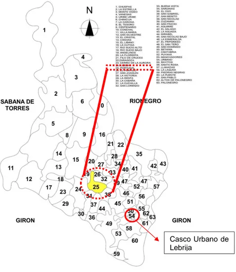Figura 6. Mapa del municipio de Lebrija – Delimitación veredal.  