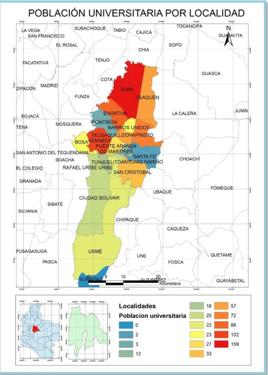 Figura 5.  Mapa de distribución de integrantes por localidades, por Daniel Basto, 2018 