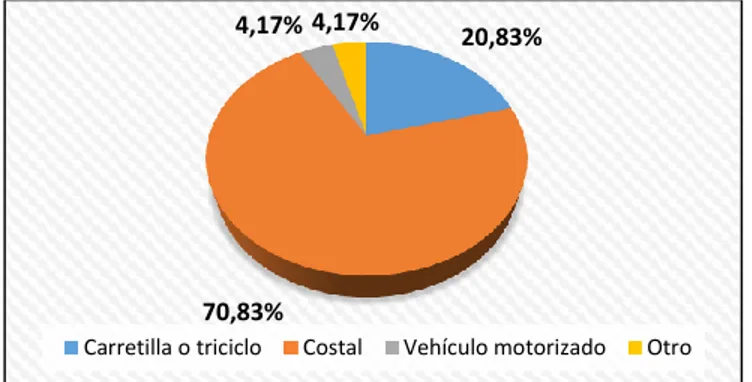 Figura 11. Distribución de población de acuerdo al tipo de transporte utilizado para recolectar el material, Por Mayra  Castro, 2019 