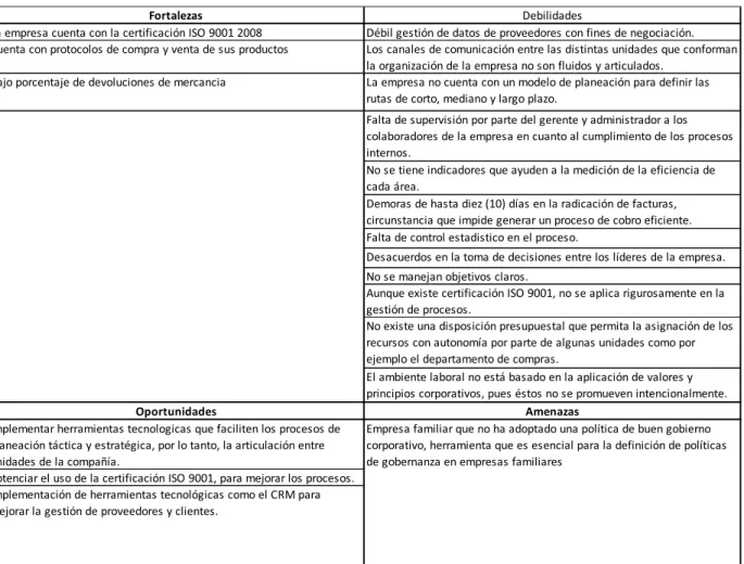 Figura 6. DOFA perspectiva procesos internos 