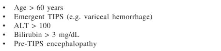 Table III. Factors associated with poor prognosis after TIPS. • Age > 60 years