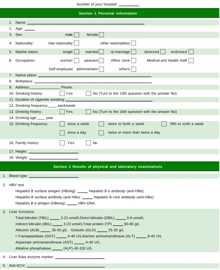 Table 1. Health Questionnaire.
