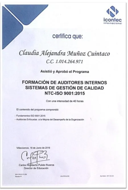 Ilustración 8. Certificación ICONTEC, Adaptado de Icontec Internacional, 2016 
