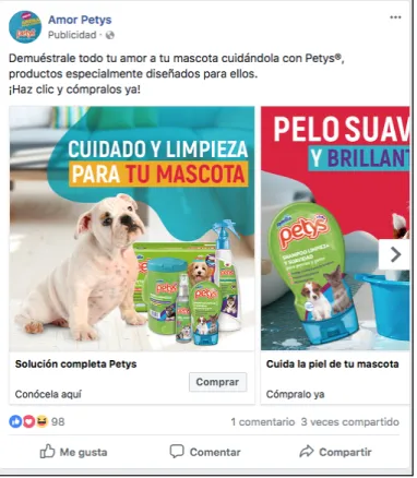 Tabla 2. Aspectos relevantes de la publicidad de Petys para mascotas. 