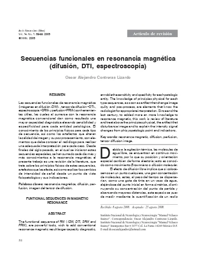 Secuencias Funcionales En Resonancia Magntica (difusin, DTI ...